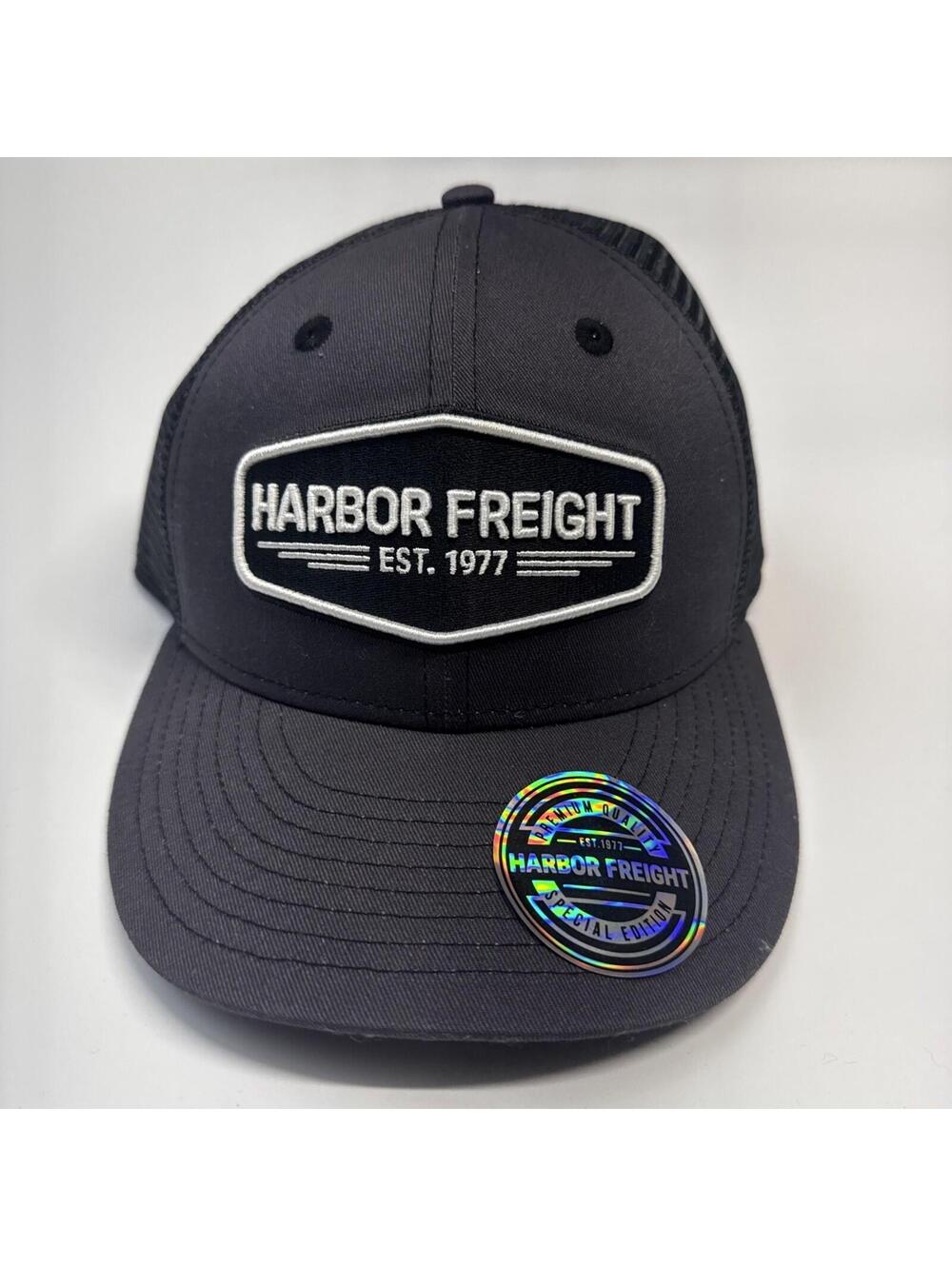 Harbor Freight Trucker Hat Cap Charcoal Gray Black Mesh Back Adjustable One Size